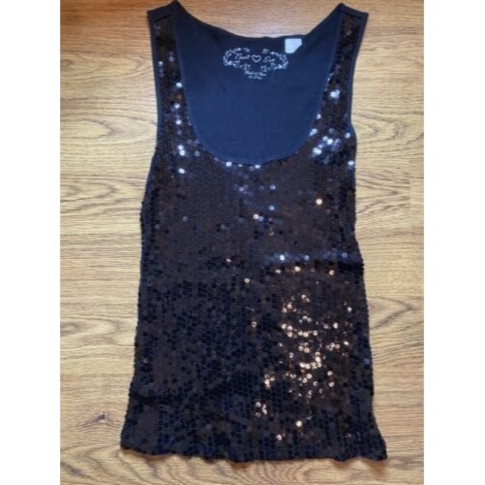 Next Era Womens Sleeveless Tank Top Blouse Black Sequin Size XL